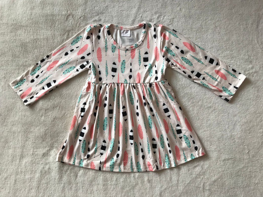 10.11 RTS NO MOQ（In stock）G3-12-6/* Baby Girls Winter Dress Black and white feather long-sleeved dress