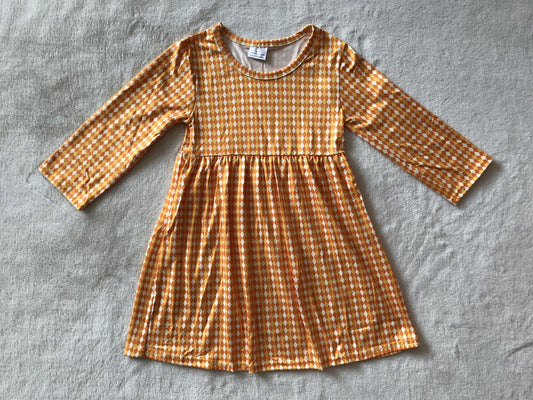 9.29 RTS NO MOQ（In stock）G3-16' Baby Girls Winter Dress Orange long-sleeved dress