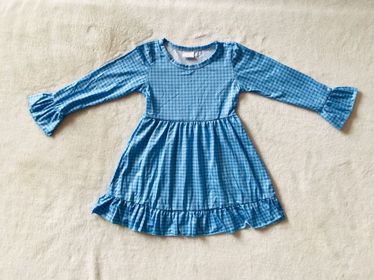 9.18 RTS NO MOQ（In stock）G3-16-1. Baby Girls Winter Dress Blue plaid long-sleeved dress