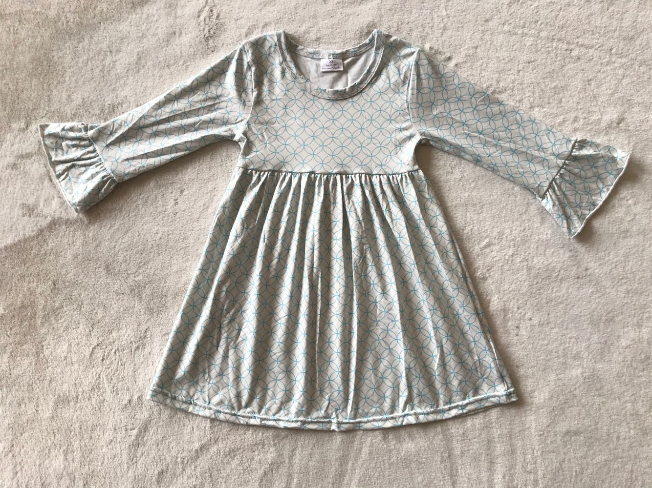 9.18 RTS NO MOQ（In stock）G2-24-1;. Baby Girls Winter Dress Blue line flower long sleeve dress