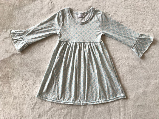 9.18 RTS NO MOQ（In stock）G2-24-1;. Baby Girls Winter Dress Blue line flower long sleeve dress