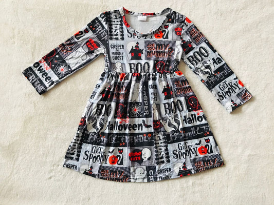 10.11 RTS NO MOQ（In stock）G3--4-6 Baby Girls Winter Dress Black and Red House Letter Long Sleeve Dress