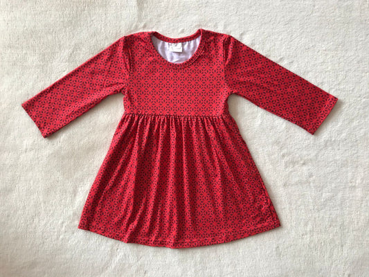 9.29 RTS NO MOQ（In stock）G3-4''. Baby Girls Winter Dress Black dot flower red long-sleeved dress