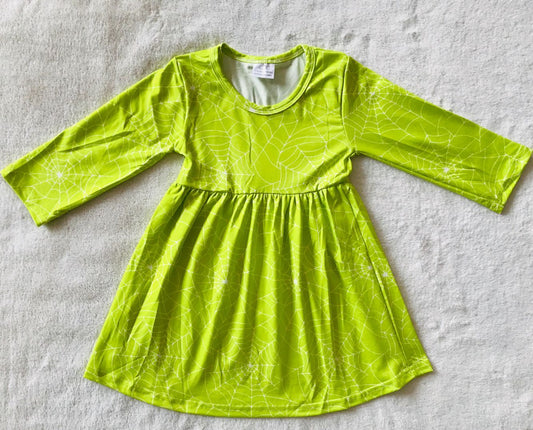 9.17 RTS NO MOQ（In stock）G3-20-3* Baby Girls Winter Dress Baby Girls Spiderweb yellow-green long-sleeved dress