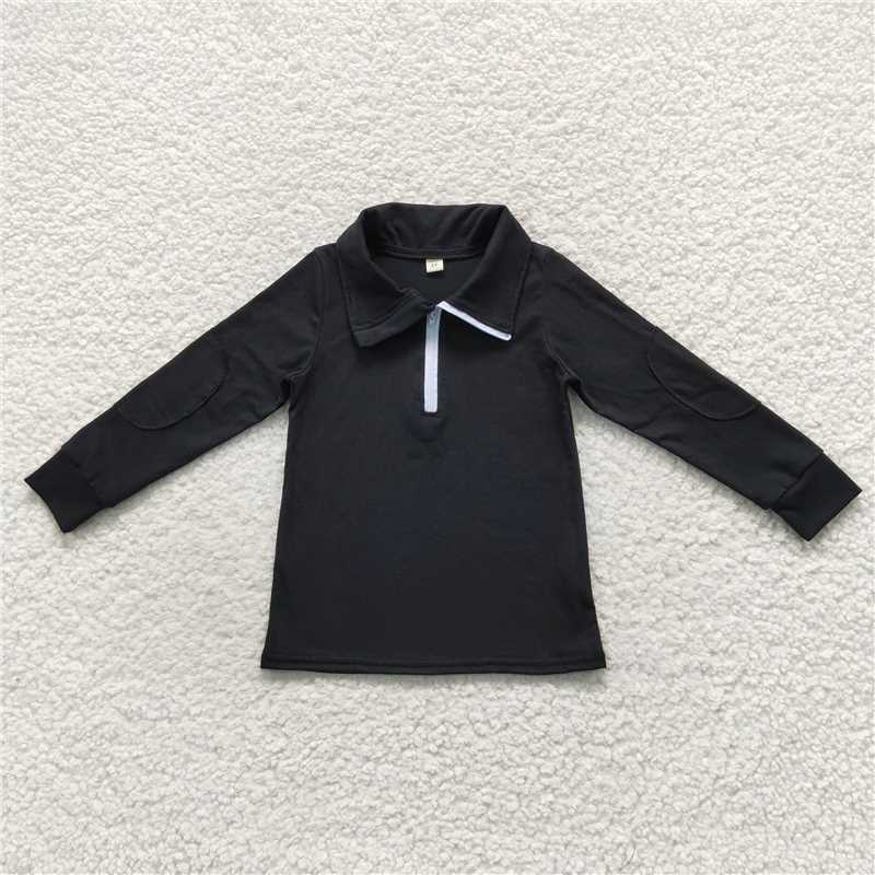 10.14 RTS NO MOQ （In stock）G2-16-1';/ Baby Boys Long Sleeve Top Black top with zipper collar
