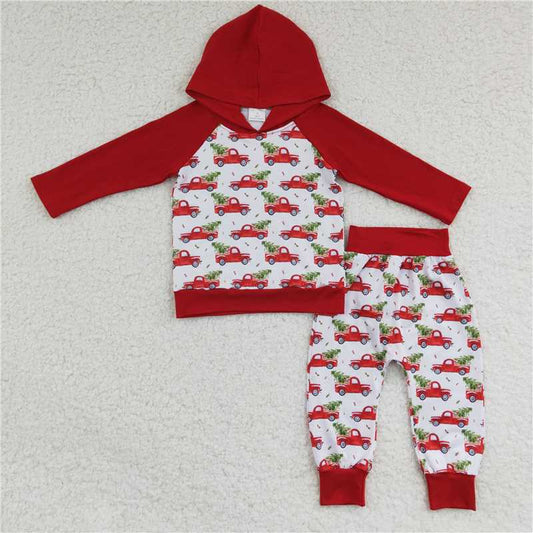 6 A29-28 Christmas red car hoodie long-sleeved sweatshirt set
