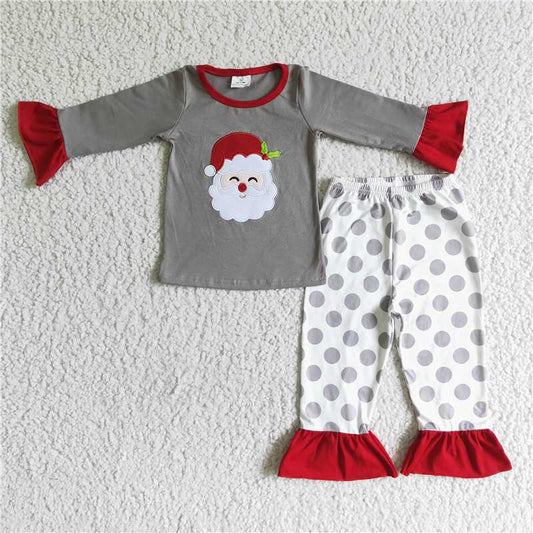 6 A24-14 Girls Embroidered Santa Claus long-sleeved top and red pants set
