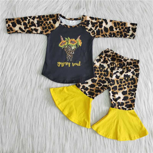 6 B8-37Bull skull sunflower leopard children outfits