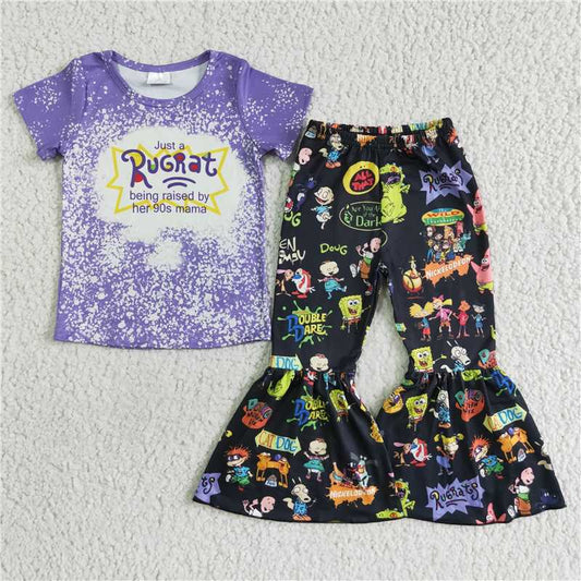 C12-11 RUGRat purple spotted short-sleeved animated bell bottoms