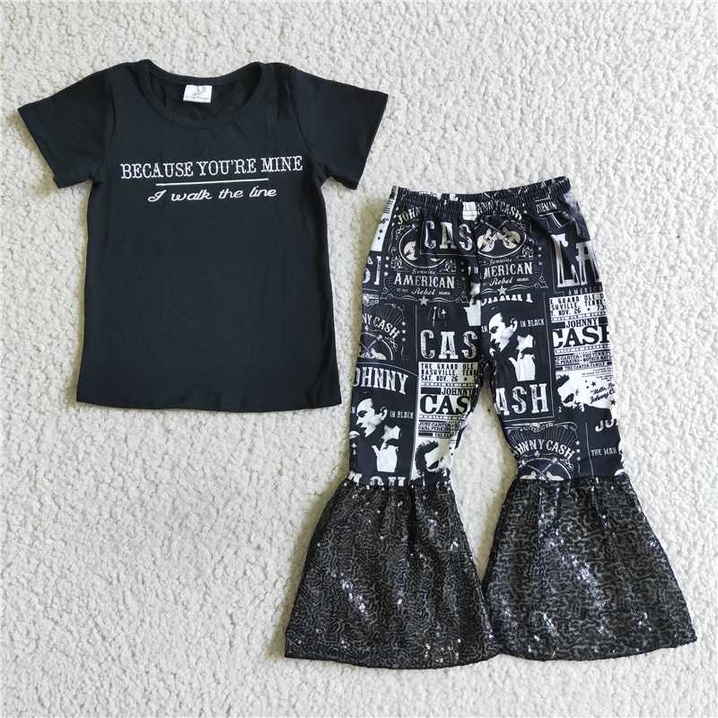 C6-13 Black singer sequin bell pants sets