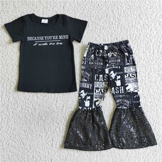 C6-13 Black singer sequin bell pants sets
