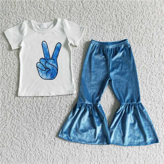 B8-16 Children Peace velvet pants outfits clothing sets