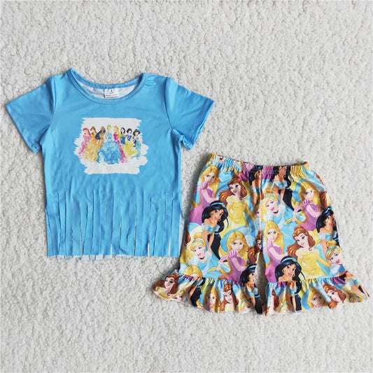 Blue tassel beautiful girls Shorts sets