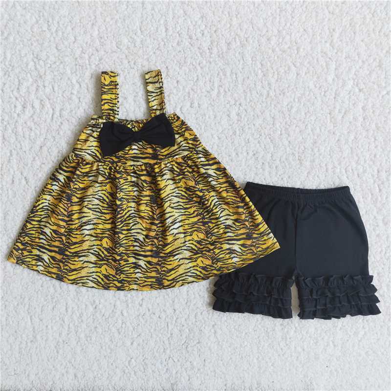 Tiger print ruffle shorts sets