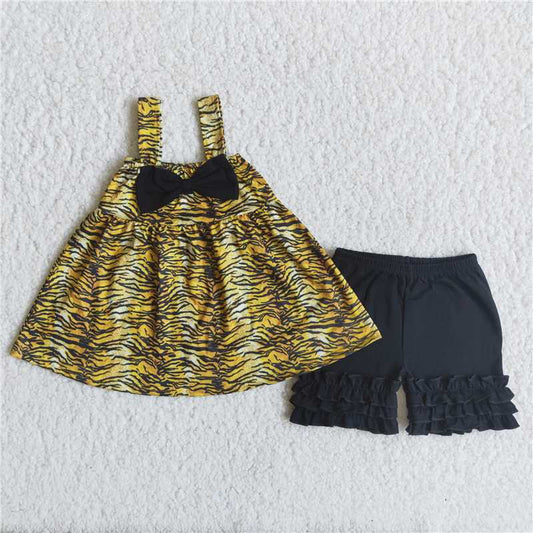 Tiger print ruffle shorts sets