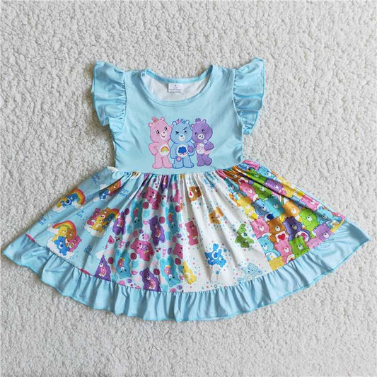 D9-18 Girl Blue Bear Patchwork Twirl Dress