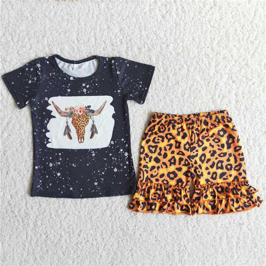 Heifer black T-shirt Leopard Shorts sets