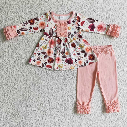 6 C7-20Floral print long sleeve tunic solid icing leggings fall clothing