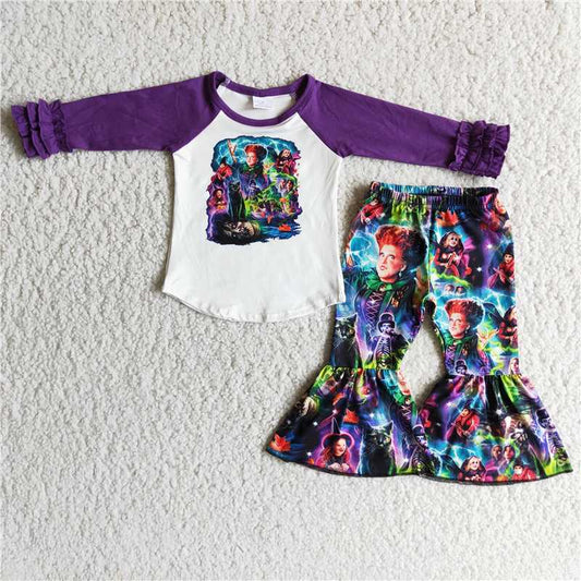 6 B5-19Purple long sleeve shirt bell bottom pants witches Halloween outfits