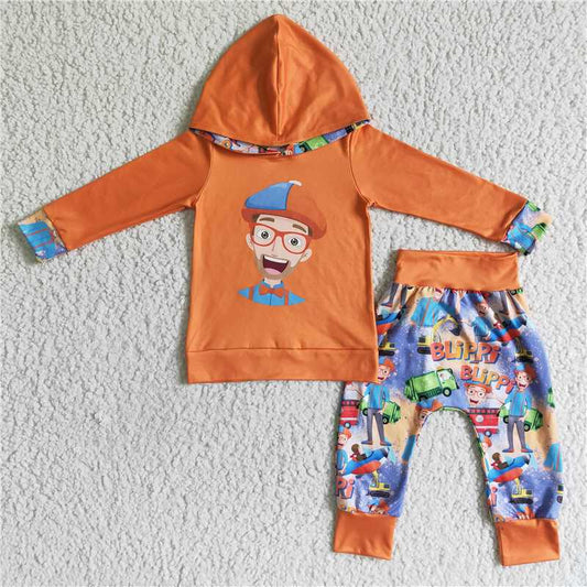 6 B8-19 Blippi orange long-sleeved top and elastic pants set