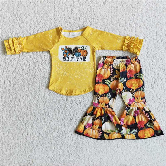 6 B5-4Peace love pumpkins shirt bell bottom pants kids fall clothes