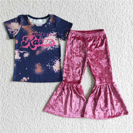 A4-22 Don't bea spotted short-sleeved rose gold velvet flared pants suit