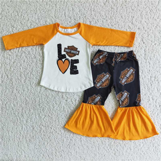6 A3-2Long sleeve motor love print pants girls outfits