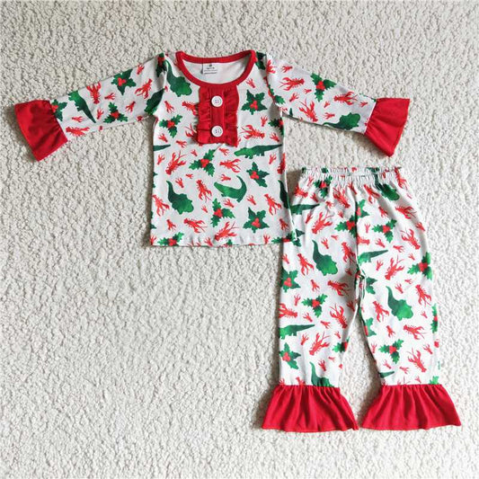6 A2-27Christmas Dinosaur crawfish girl pajamas