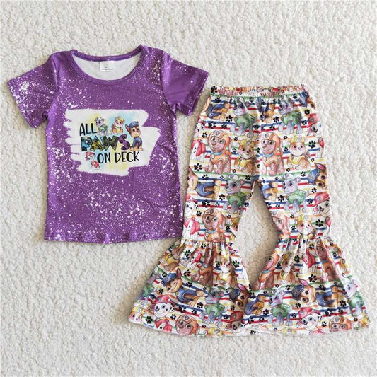 D12-5  Cartoon purple Dot bell pants sets