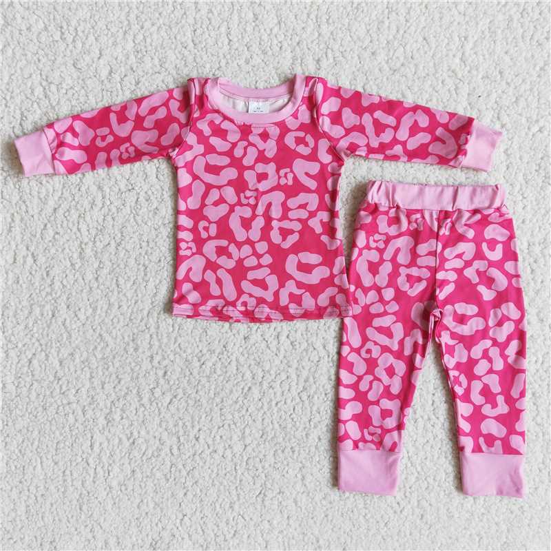6 A29-20Pink leopard print baby girls valentine's day pajamas