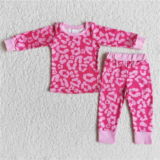 6 A29-20Pink leopard print baby girls valentine's day pajamas
