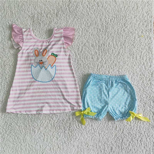 C0-28 Easter Bunny Striped Fly Sleeve Shorts Set
