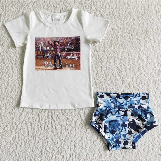 C4-8  Cowboy shirt bummies set baby clothes