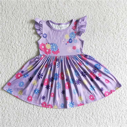 GSD0003   Flutter sleeve girls floral magic twirl summer dresses