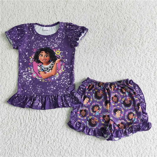 GSSO0003 Encanto dark purple tie-dye short-sleeved shorts set