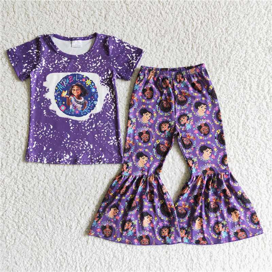 GSPO0043 Encanto purple short-sleeved flared pants suit