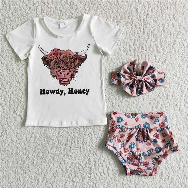 GBO0010  Baby girls howdy honey cow western summer bummie sets(can choose headband here)