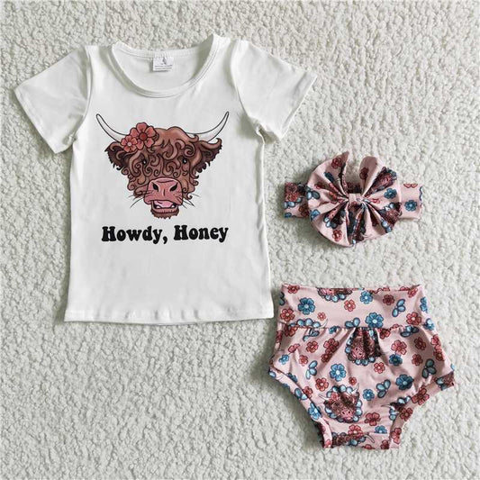 GBO0010  Baby girls howdy honey cow western summer bummie sets(can choose headband here)