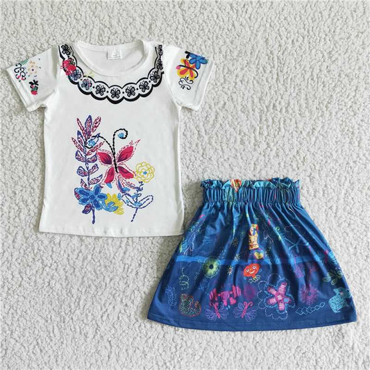 GSD0052Cute magic print short sleeve shirt skirt baby girls summer outfits