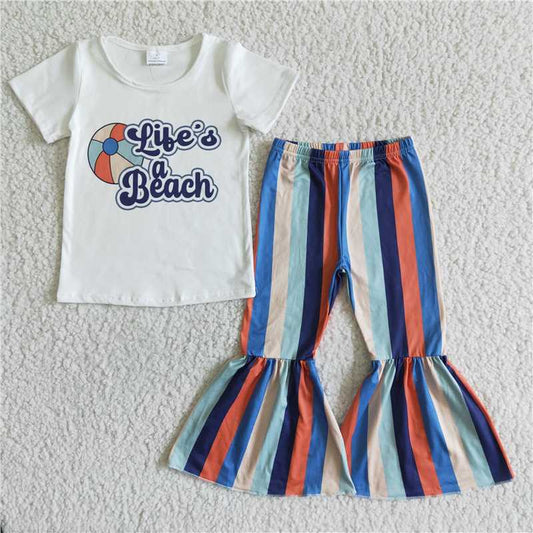 GSPO0061 Girls Libe'saBeach Ball White Short Sleeve Striped Pants Set