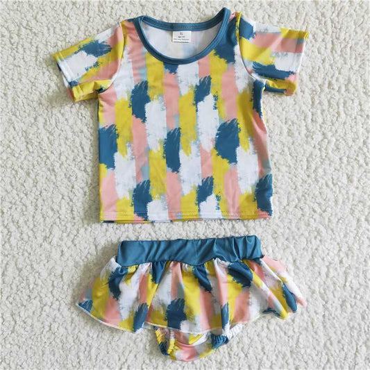 S0018  Baby Girls summer green colorful 2pcs swimsuits