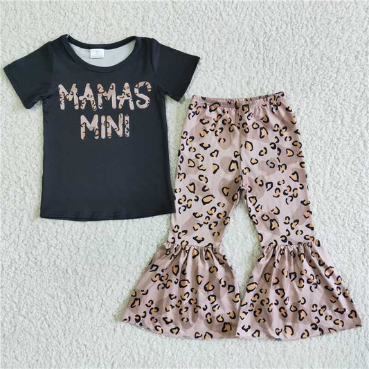 GSPO0038 Black lettering short-sleeved brown leopard print trousers suit