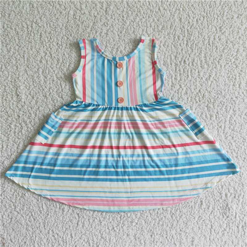 GSD0030  Baby girls summer colorful stripe knee length dresses