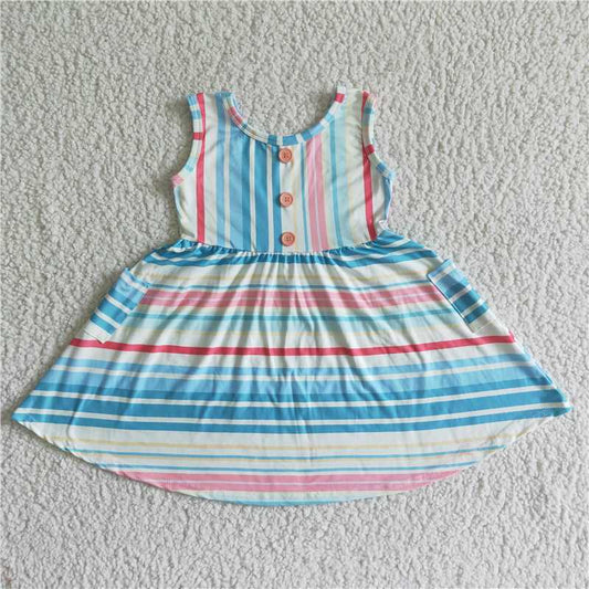 GSD0030  Baby girls summer colorful stripe knee length dresses