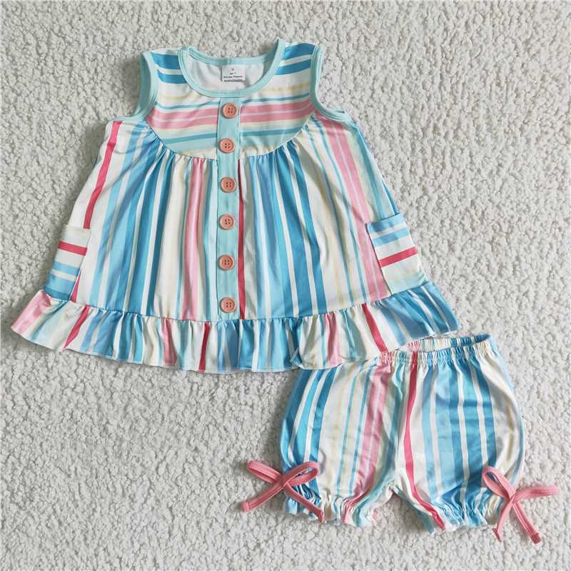 GSSO0045Colorful stripe pocket baby girls summer clothes