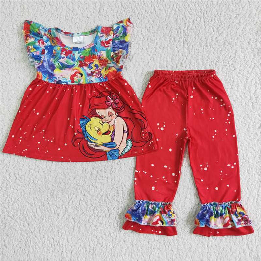 GSPO0034 Red mermaid princess short-sleeved trousers suit