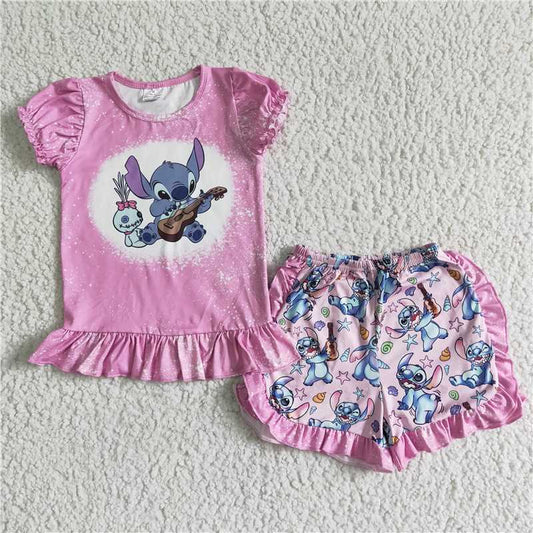 Baby girls cartoon purple summer shorts sets