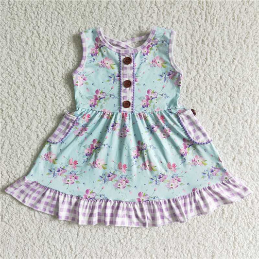 GSD0051 Sleeveless floral lavender pocket girls dresses