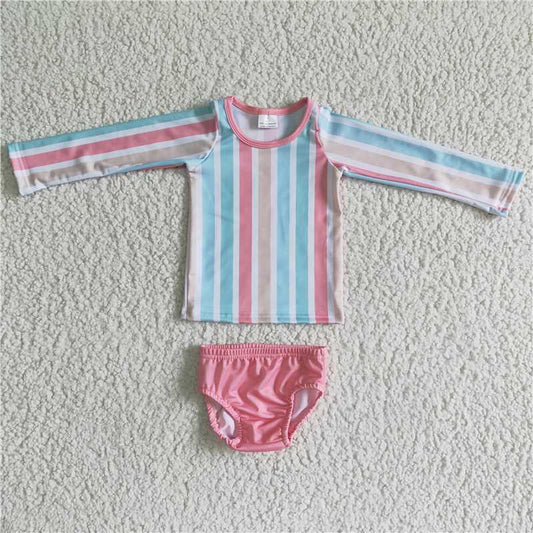S0020 Baby Girls summer stripe long sleeve 2pcs swimsuits