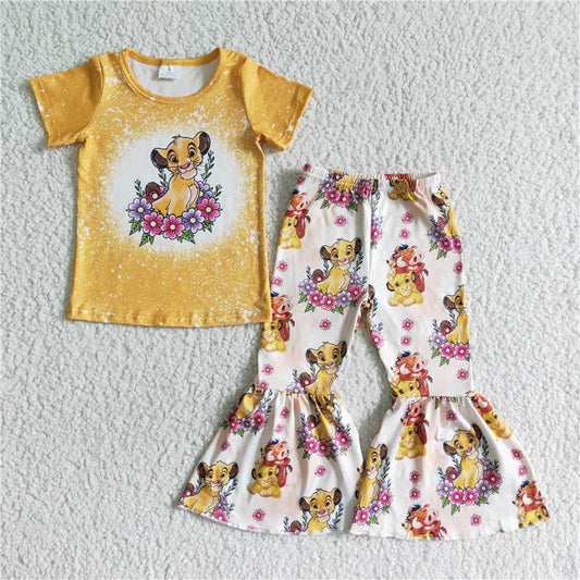 GSPO0017 Yellow little lion short-sleeved flared pants suit